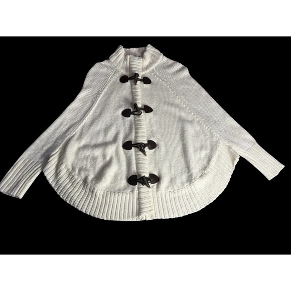 Michael Kors Ivory Sweater Poncho Cape Oversized Full Zip Toggle Closure Sz S - Picture 8 of 15